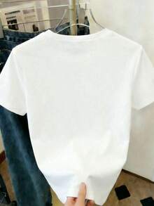 Camiseta de mujer de cuello redondo y manga corta con patrón de corazón "TE EXTRAÑO" - Blanco - Ver 2