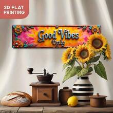 2D Flat - A Vintage-Style Sign With The Text "Good Vibes Only", Measuring 10X40 Cm (3.9X15.7 Inches). This Rustic Wall Decor Plaque Features A Decorative Frame And Is Easy To Hang Indoors Or Outdoors, Making It A Versatile Gift For Homes Or Farms. - A - View 6
