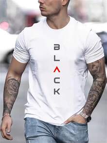 Camiseta de Hombre con Estampado de Letras, Cómoda y Suave, Corte Regular - Negro - Ver 8