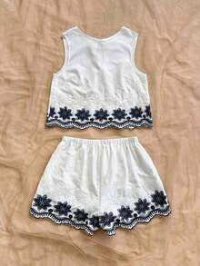 Top sin espalda con textura y lazo, holgado y casual para vacaciones, shorts casuales con elástico en la cintura y bolsillos, para playa y mar - Multicolor - Ver 5
