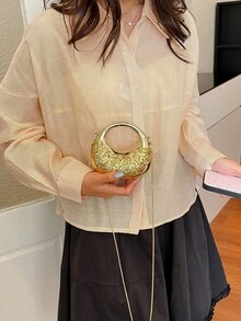 新款亚克力迷你口红手提包,女士晚宴包,配链条肩带,斜挎包 - 金色 - 查看 3