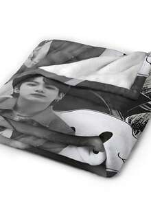 1pcs Soft Personalised Jung Merch Kook Flannel Thick Blanket, Suitable For Sofa, Bed, Living Room, Travel, Office, Shawl, Nap Blanket, Air Conditioning Blanket, Bed Sheet, Camping, Ideal Gift, Daily Gift - 黑色 - 查看 6