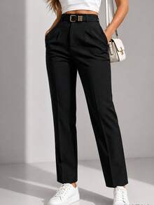 Tailored Trousers With Simple Lined Belt - màu đen - Xem 1