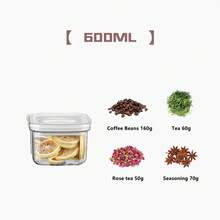 Tarro sellado con cubierta giratoria, caja de almacenamiento de alimentos, tanque multigrano de plástico transparente, tarros de almacenamiento secos apilables, organizador de cocina - Blanco 600 ml - Ver 10