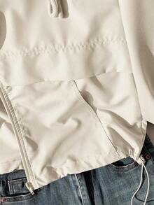 1 pieza Chaqueta casual con capucha, cremallera frontal, manga larga y protección solar, de unicolor, para otoño/invierno - Albaricoque - View 6