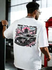 Camiseta de manga corta de corte holgado y estilo casual de calle para hombres Fractyr| Estampado con elemento de carreras| Diseño exquisito| Esencial para primavera/verano| Versátil y fácil de usar, para mostrar el estilo personal - Blanco - Ver 6