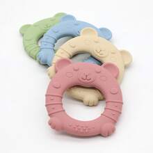 Cincin Gigitan Silikon, Mainan Gigitan yang Menenangkan untuk Bayi, Mainan Kunyah Beruang Kartun Lucu, Tahan Panas, Dapat Dicuci - MultiWarna - View 2