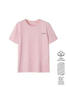 New Women's Summer T-Shirt, Casual, Colorful, With Letter And Oil Painting Print, Round Neck, Short Sleeve, Pink, Versatile And Fashionable, Suitable For Women's Tops, Leisure On Holidays And Spring Break, Black - 粉紅色 2 - 查看 3