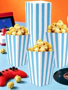 12pcs/24pcs/48pcs Striped Popcorn Boxes - Carnival Party Mini Paper Popcorn And Candy Containers, Movie Night Party Supplies (Blue) Pink, Green, Red - Blue and White Vertical Stripes - View 9