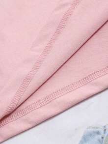 Women's T-Shirt With Heart Print And Round Neck - Rose - View 6