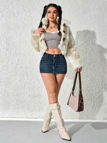 Falda vaquera mini casual, sexy y ceñida de moda para el verano para mujeres - Azul 2 - Ver 3