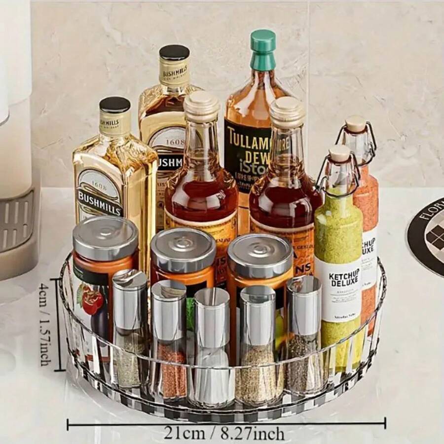 360-Degree Rotating Spice Rack, Bathroom Countertop Storage Box, Kitchen Condiment Bottle Rack, Desktop Sundries Organizer. Y9ZI - Clear B9908A - View 1