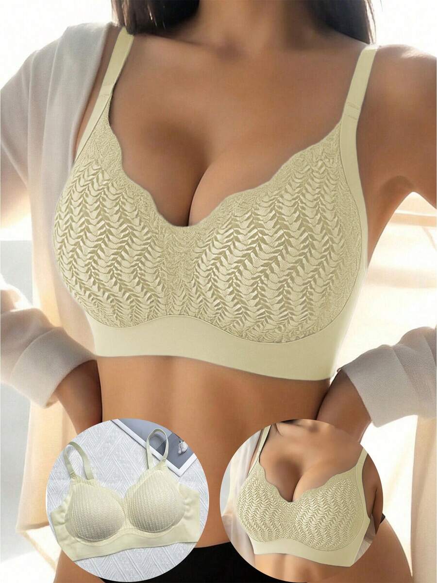 1pc Women's Soft Support Bra, Lift & Gather, Prevent Sagging & Side Bulge, Seamless Wireless Bra - Champagne - View 1