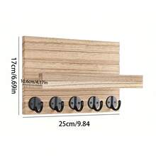1 chiếc giá treo chìa khóa và hộp đựng thư bằng gỗ màu đen và nâu gắn tường, có 5 móc, thích hợp cho lối vào, có thể đựng khung ảnh, chậu cây nhỏ, thư từ, nước hoa, túi xách, quần áo, chìa khóa, dây dắt thú cưng. - 5 móc - Xem 4