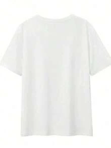 Camiseta de manga corta para mujer, 100% algodón de alta calidad, con diseño holgado, casual y versátil.Estampado moderno ideal para vacaciones, paseos o viajes.Perfecta como camiseta básica.Incluye 1 pieza. - Blanco - Ver 2
