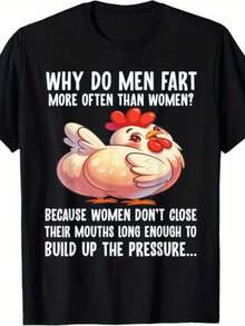 Camiseta masculina con diseño gráfico humorístico sobre pedos que explica por qué los hombres pasan gases con más frecuencia, ideal para uso casual, perfecta para fiestas, regalos y actividades cotidianas, con cuello redondo y hombros caídos, talla grande. - Negro - Ver 6