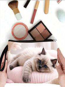 1 Pieza Bolsa de Cosméticos con Estampado de Gato Muñeca Suave y Lindo | Embrague de Gato Suave | Organizador de Artículos de Tocador de Viaje | Regalo Dulce para Mujeres - Multicolor - Ver 8