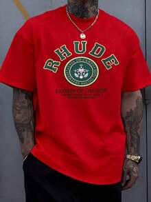 Men's 100% Cotton T-Shirt With A Royal Emblem Print Symbolizing Victory And Prestige, Embodying The Spirit Of The Casa De Campo Rhude Catamaran ; Casual Short-Sleeved T-Shirts For Men And Women - 紅色 - 查看 6