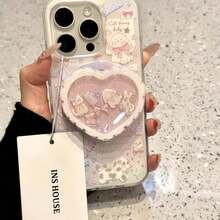 Pink Heart-Shaped Magnetic Phone Stand With A Pink Gradient Design Of Butterflies And Puppies (Without Phone Case) Mother's Day Gift - Baby Pink - View 6