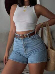 Women's Casual Versatile Elastic Denim Shorts Summer - Light Wash - View 1
