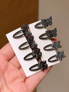 4pcs Women's Delicate Mini Black Crystal Butterfly, Star Bow Clip Hairpins, Suitable For Side Bangs, Fringe, Gift For Girlfriend, Suitable For Back To School, Dates, Beach Vacation, Daily Commute, Practical Accessory!,Hair Claws,Bobby Pin - Gun Black - View 7