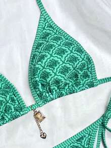 Swim Mod - Conjunto de Bikini de Verano para Mujer, Estampado Floral Verde, Sexy, con Tiras y Copa Triangular - Amarillo - Ver 10