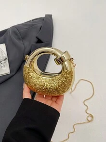 新款钻石亚克力手拿包，迷你口红造型手提包，配链条肩带，女士款 - 金色 - 查看 9