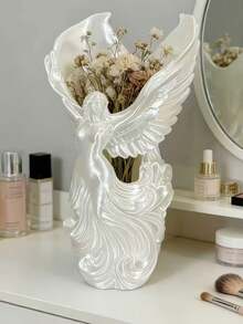 1pc Angel Wings Pen Holder Sculpture, Creative Desktop Decor, Art Ornament Gift - White - View 5