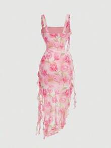 MOD Vestido romántico con estampado floral para mujeres, adecuado para citas, Día de San Valentín - Rosa 2 - Ver 6