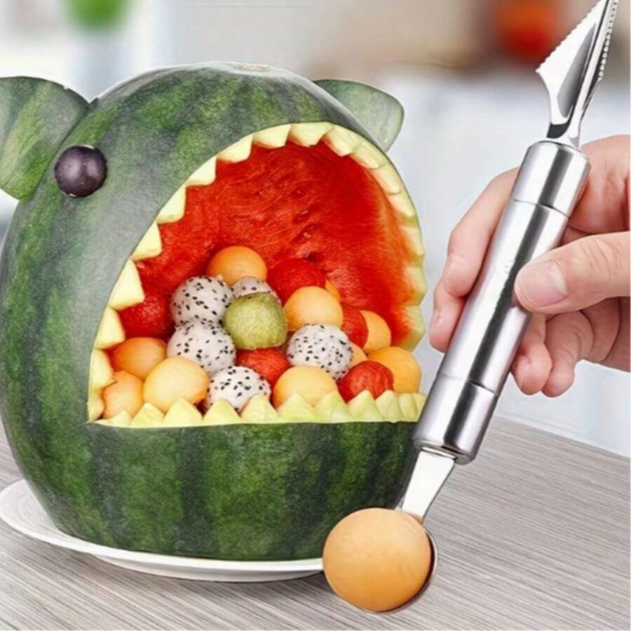 Stainless Steel Fruit Ball Scoop, Reusable Watermelon Scoop, Creative Carving Tool, Fruit Ball Maker, Watermelon Scoop, Fruit Cutter, Kitchen Gadgets, Ergonomic Design, Anti-Rust Fruit Ball Scoop, Easy To Use For Fruits, Reusable Watermelon Scoop, Creative Melon Ball Scoop