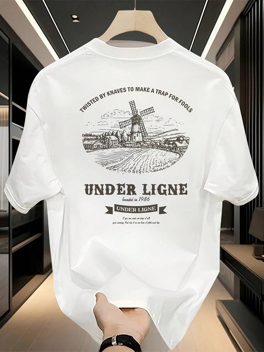 Men's Short-Sleeved T-Shirt, Made Of High-Quality Pure Cotton, With A Fashionable Brand Print, New Summer Style, Plus Size, Versatile Casual Top. - 白色 - 查看 1