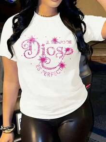 Camiseta de mujerCamiseta de mujer de manga corta con cuello redondo, holgada, casual y versátil.Con estampado moderno, elegante y sofisticado de letras simples, ideal como prenda básica; confeccionada en tela suave con excelente caídaCómoda y ligera - Blanco 2 - Ver 12