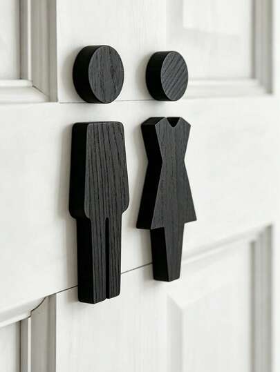 Elegant Black Wooden Bathroom Sign - Floral Decor Fashionable Restroom Decoration, Double-Sided Adhesive Male/Female Washroom Sign With Wooden Base, Best Birthday/Graduation Gift, Home/Hotel Bathroom Decor
