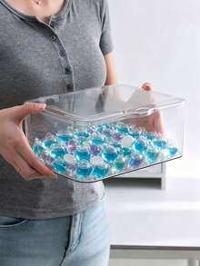 1pc/Laundry Detergent Pods Clear Container With Lid, Container Desktop Storage Organizer With Lid For Laundry Room Organization, Laundry Pods Container, PET Laundry Organization And Storage Bathroom Jar Container For Holding Detergent Powder, Pods, Bath Bombs, Scent Boosters, Laundry Room Storage, Cute Storage Jars Holder,For Back To School - A - View 3