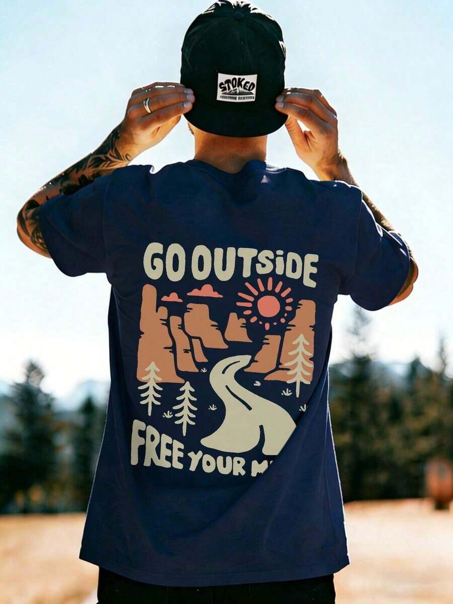 Men's Casual Retro Short-Sleeved T-Shirt With Beach And Surf Print, Comfortable And Breathable, Suitable For Summer, Fashionable Standout - 酒紅色 - 查看 1