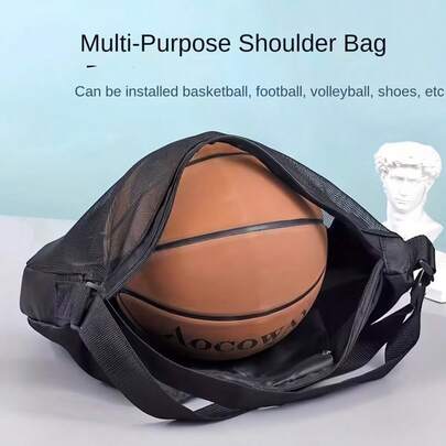 1 pieza Bolsa de baloncesto de gran capacidad con correa de hombro y bandolera, organizador de almacenamiento de balones para entrenamiento deportivo, adecuada para baloncesto, fútbol, voleibol, fútbol, gimnasio, fitness, mochila con cordón, múltiples compartimentos, impermeable, portador de equipo atlético para hombres y mujeres, ejercicio al aire libre