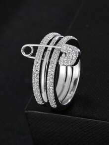 1pc 3-Tone Stackable Ring, Detachable Pin Design With Cubic Zirconia, Fashion Ring For Women, Daily Wear Jewelry - Multicolor - View 6