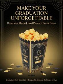Luxury Black Gold Graduation Popcorn Boxes Elegant Foldable Paper Snack Holder For Grad Party Celebration - Graduation Popcorn Box - View 13