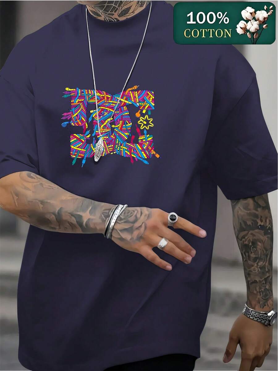 Camiseta de manga corta casual para hombre, camiseta transpirable cómoda de cuello redondo para todo el hogar y actividades al aire libre, camiseta deportiva casual de manga corta con estampado de color sólido de estilo primavera-verano, ideal como regalo para hombre - Color azul marino - Ver 1