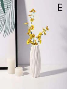 1pc Plastic Flower Vase, Artificial Flower Pot, Floral Container, Dry/Fresh Flower Vase, Desktop Decor Vase, Home & Office Accessory - White - View 15