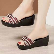 2025 Spring/Summer Hook And Loop Platform Wedge Sandals, Thick Sole Mid-Heel Versatile Large Size Comfortable Dress Shoes For Mothers - Red and White - View 3