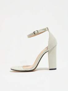 Giày sandal cao gót đế dày, quai ngang đơn giản, trong suốt, đa năng, thích hợp cho tiệc tùng, đi chơi hàng ngày, dành cho nữ. - màu trắng nhạt - Xem 7