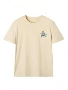 Camiseta de manga corta con cuello redondo y corte regular, estilo casual y con estampado de tortuga marina para mujer. - Albaricoque - Ver 2