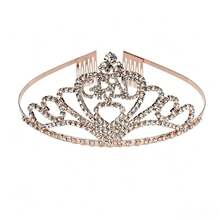 Diadema de Corona con Corazón de Strass para Graduación, Tocado Brillante para Fiesta de Graduación, Accesorio para el Cabello Elástico Ajustable - Multicolor - Ver 9