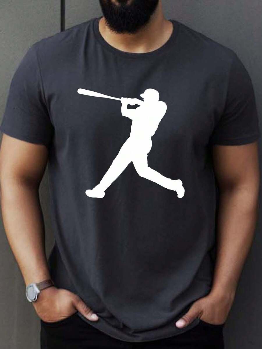 Camiseta con un momento de bateo de béisbol, perfecta para hombres, diseño casual de manga corta ideal para el verano - Gris Oscuro - Ver 1