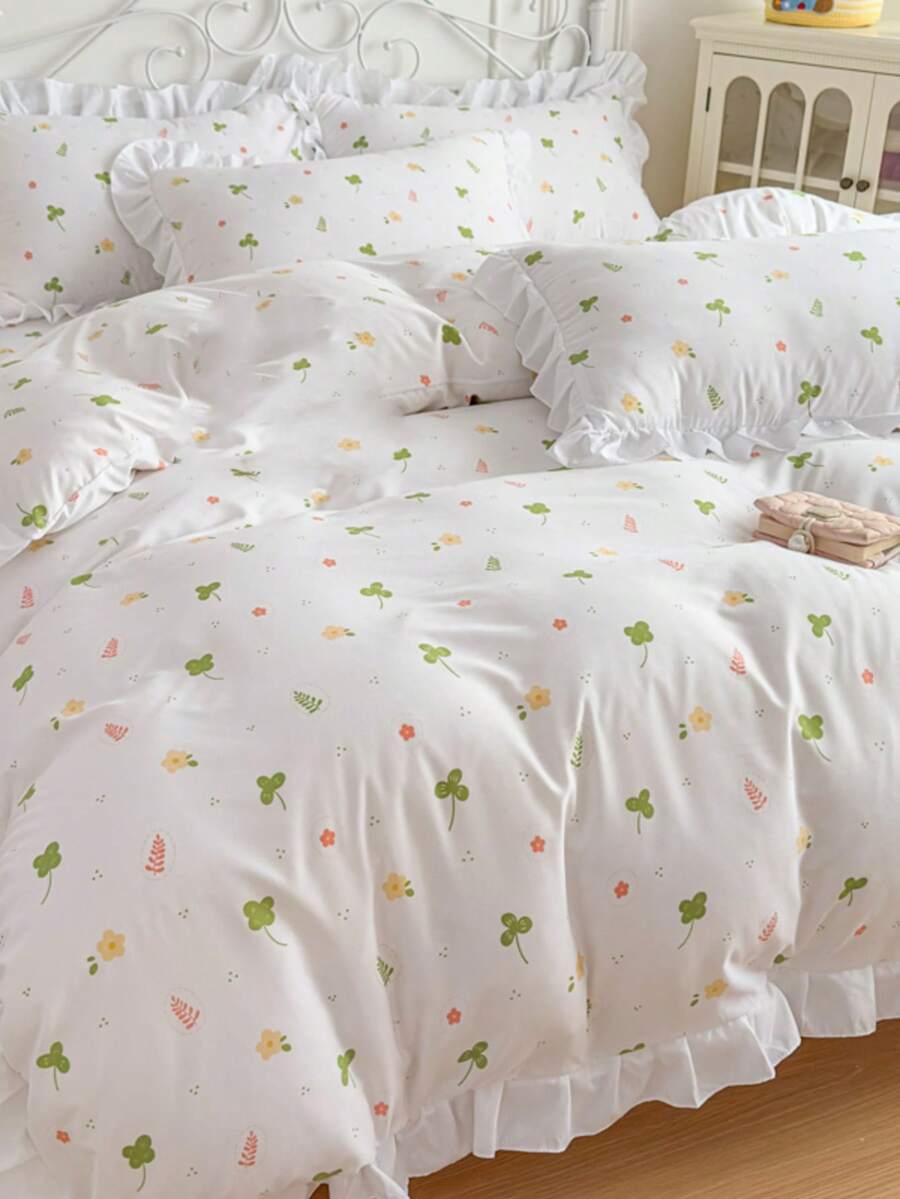 Bộ ga trải giường 3 món in hoa, mềm mại và thoải mái, phù hợp cho phòng ngủ, phòng khách và mọi mùa. - trắng - View 1