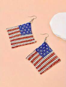 1 Pair Retro Creative Red White Blue Net Fabric USA Flag Design Dangle Earrings For Women, Suitable For 4th Of July Party, Gift-Giving, Everyday Wear Valentine's Day Gifts For Wife, Girlfriend, And Mother, As Well As Holiday Gifts And Couple Jewelry FYWW - 耳環 - 查看 3