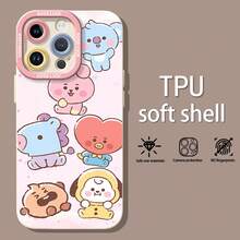 BT21 Cute Pastel Characters Pink Background Phone Case. Compatible With Samsung, Apple, , , , ,  And Honor. Made Of TPU Silicone, They Offer Protection Against Bumps And Drops. - trắng - Xem 1