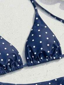 Swim Mod Women's New Solid Color Triangle Cup Bikini Set, Sexy Tie-Up Two Pieces Swimsuit For Summer Beach Vacation - Màu xanh hải quân - Xem 4