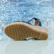 Plus Size Women's Denim Wedge Sandals, European And American Style Thick Sole Casual Sandals For Spring And Summer - Blue - View 8